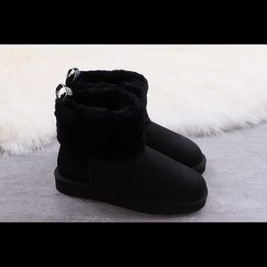 Black UGG Fluff Mini Quilted Logo Boots